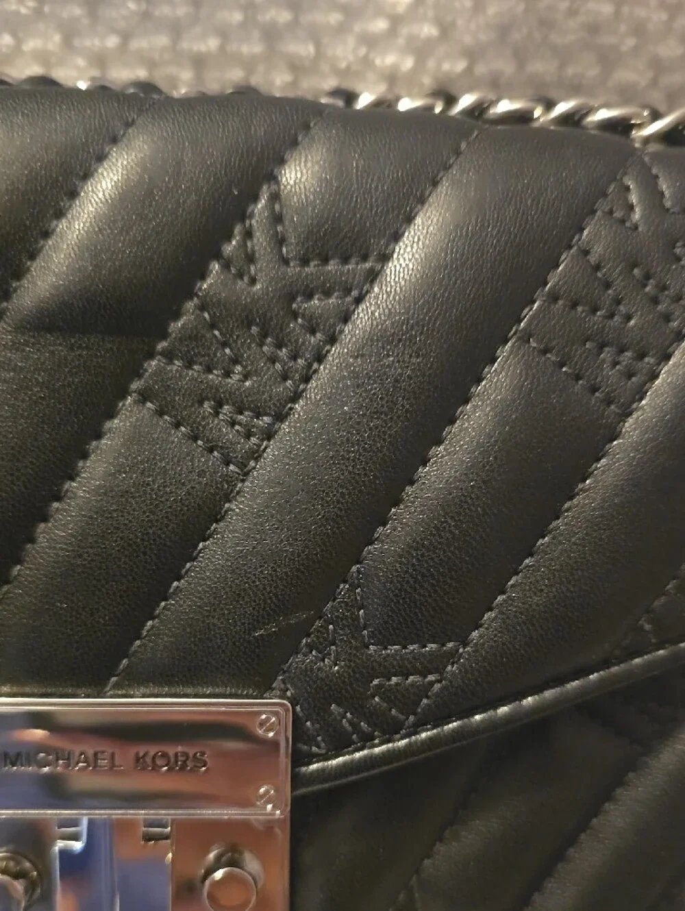 MICHAEL KORS Black Quilted Leather Chain Crossbody Bag